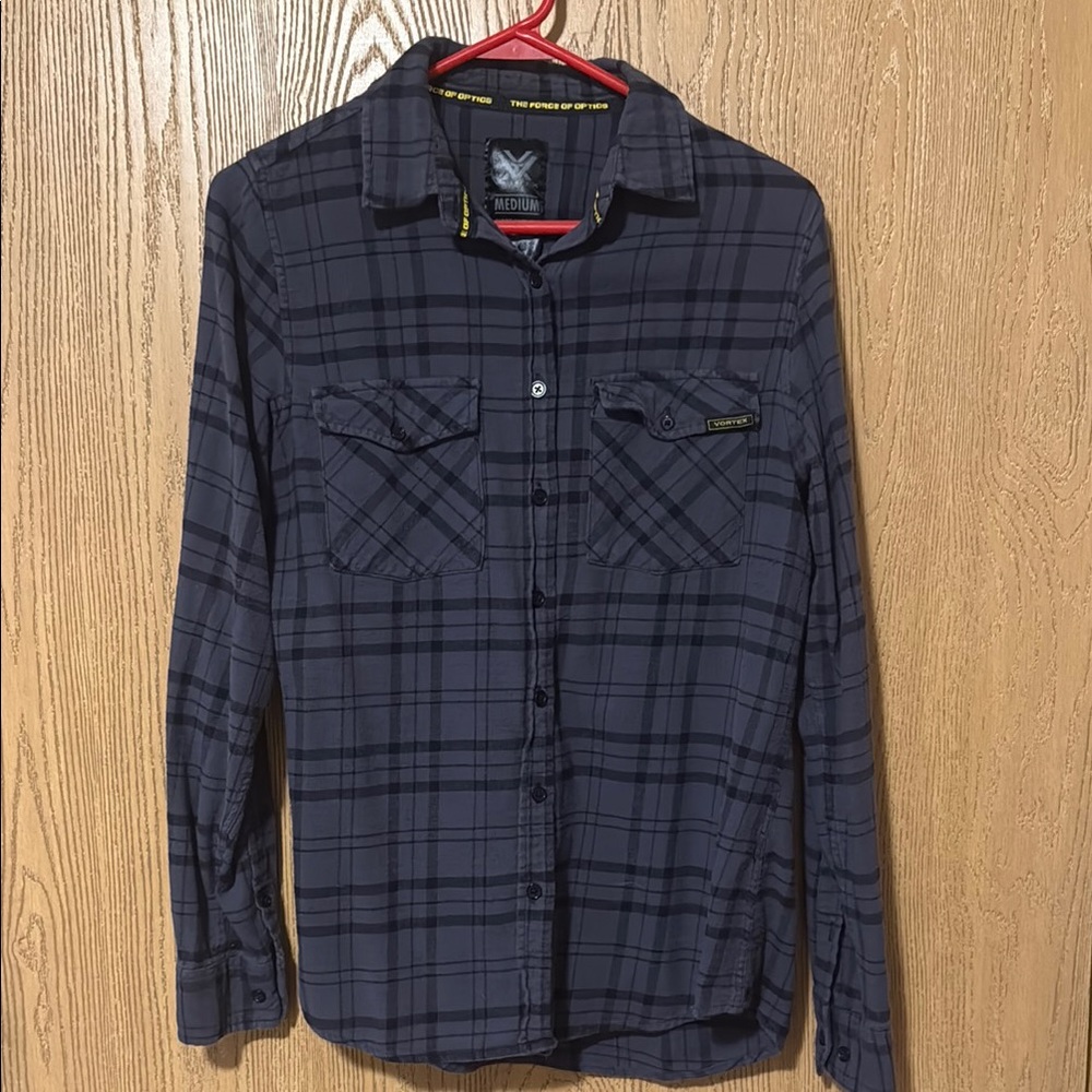 Vortex Navy Blue Button Down Shirt with Classic Plaid Design